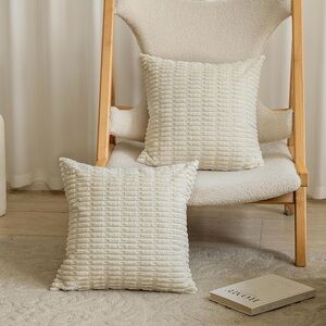 New‎ Set-2 Cream Plaited Corduroy Pillow Covers 18x18